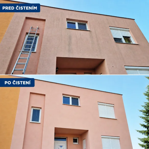 Čistenie znečistenej fasády domu od M.E.K. CLEAN