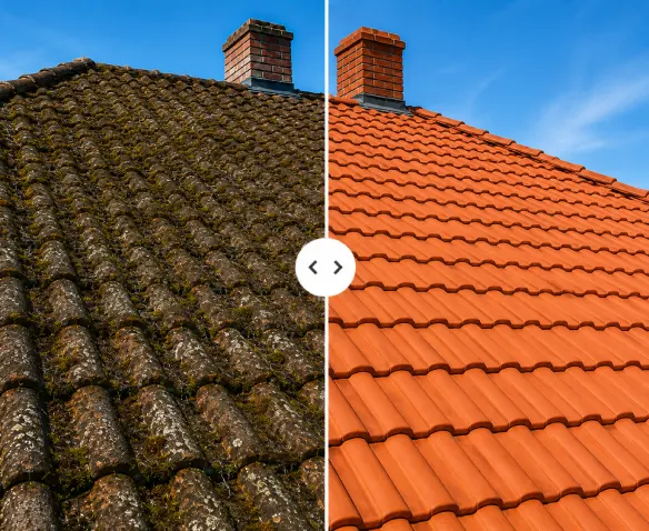 Čistenie strechy - náhľad pred a po realizácii na dome
