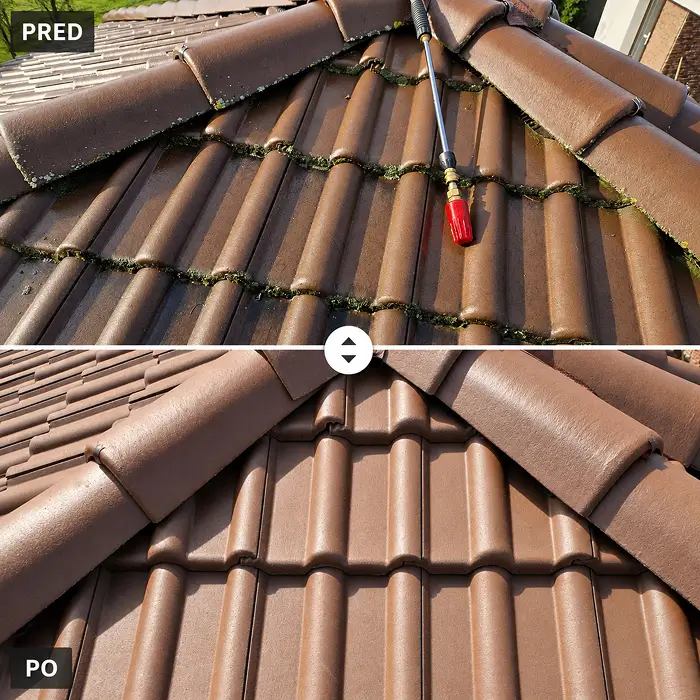 Čistenie strechy - náhľad pred a po realizácii na dome